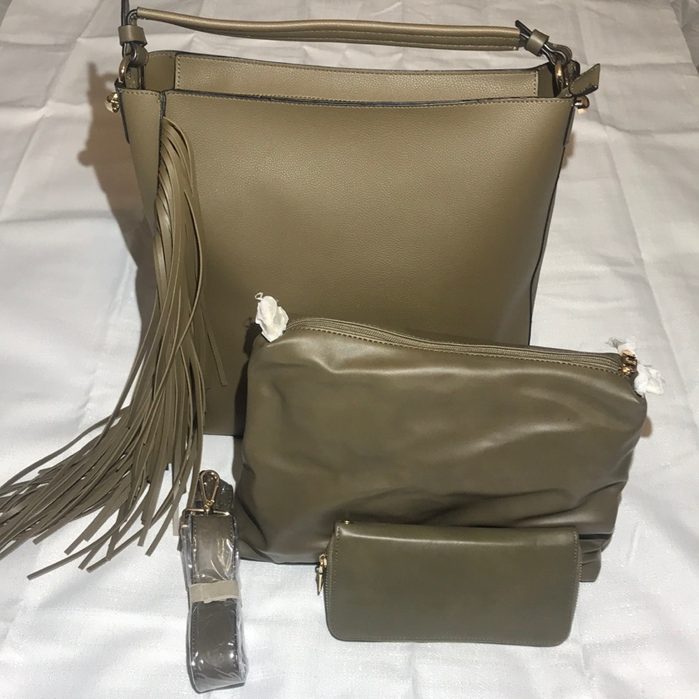 Genuine Leather Tote,Crossbody and Wallet Set